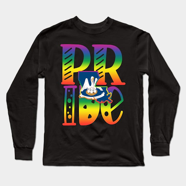 Louisiana Gay Pride in Art Block Letters Long Sleeve T-Shirt by tropicalteesshop